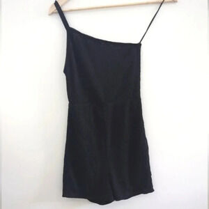 ZARA | Women's Black  Lace One Shoulder Stretchy Short Jumpsuit NWOT